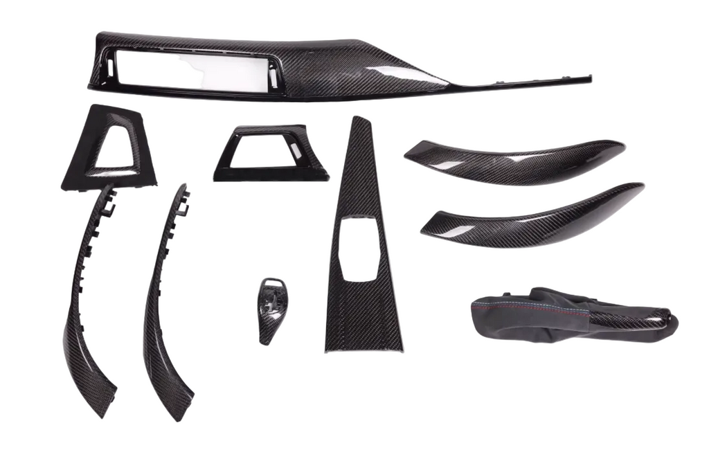 Real Carbon Fibre Dashboard Interior Trim Set with Gloss Black Accents — BMW 3 &amp; 4 Series F30 / F31 / F32 / F33 / F34 / F36 / F80 M3 / F82 M4