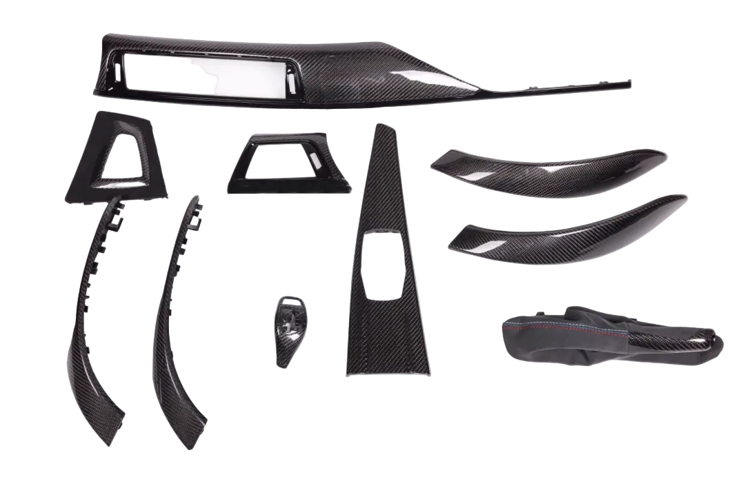 Real Carbon Fibre Dashboard Interior Trim Set with Gloss Black Accents — BMW 3 &amp; 4 Series F30 / F31 / F32 / F33 / F34 / F36 / F80 M3 / F82 M4