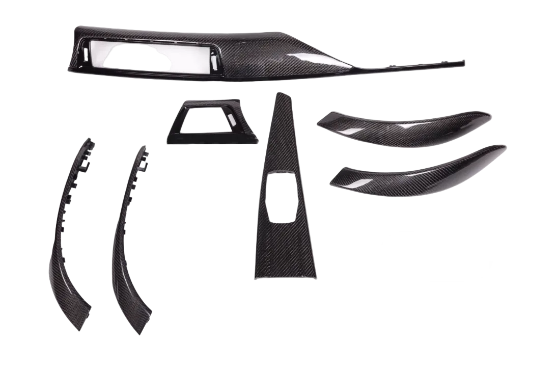 Real Carbon Fibre Dashboard Interior Trim Set with Gloss Black Accents — BMW 3 &amp; 4 Series F30 / F31 / F32 / F33 / F34 / F36 / F80 M3 / F82 M4